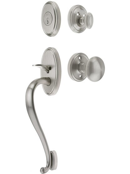 Georgetown Entry Handle Set in Satin Nickel Finish with Fifth Avenue Knob and